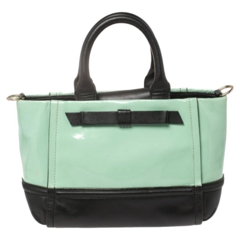 Kate Spade Mint Green/Black Patent and Leather Chelsea Park Gigi Tote For Sale