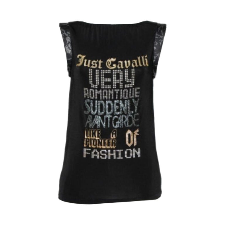 Just Cavalli Black Printed Jersey Puffed Armhole Detail T-Shirt S For Sale