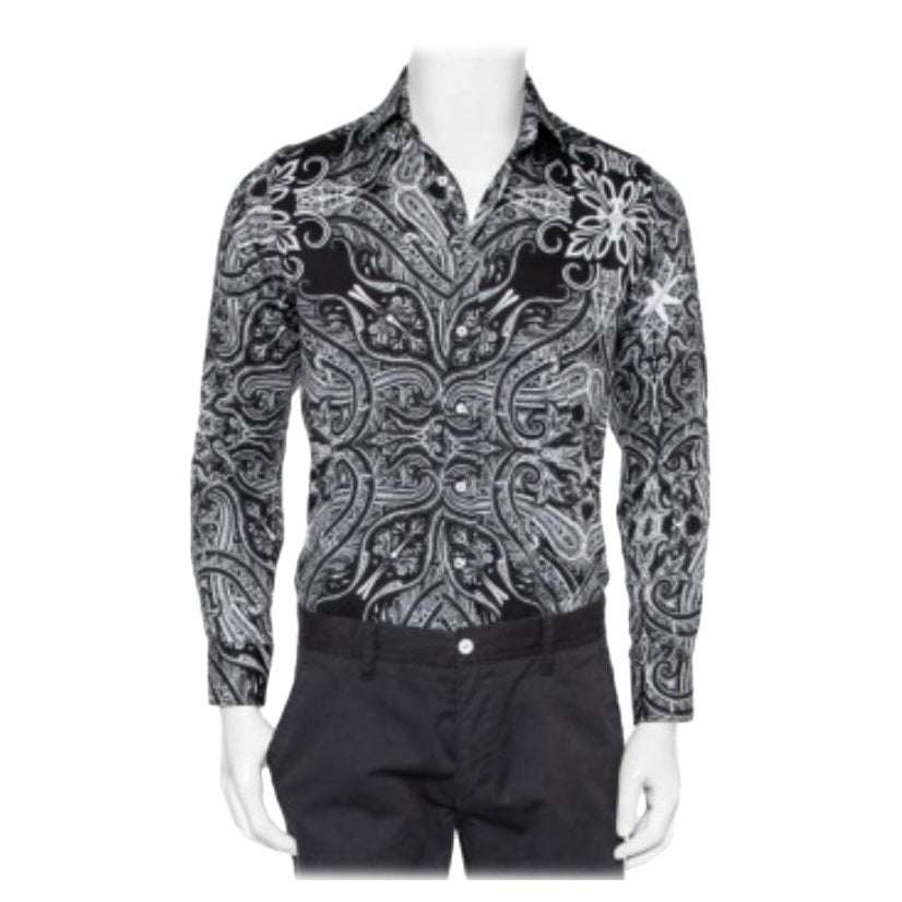 Etro Monochrome Paisley Printed Cotton Button Front Shirt S For Sale