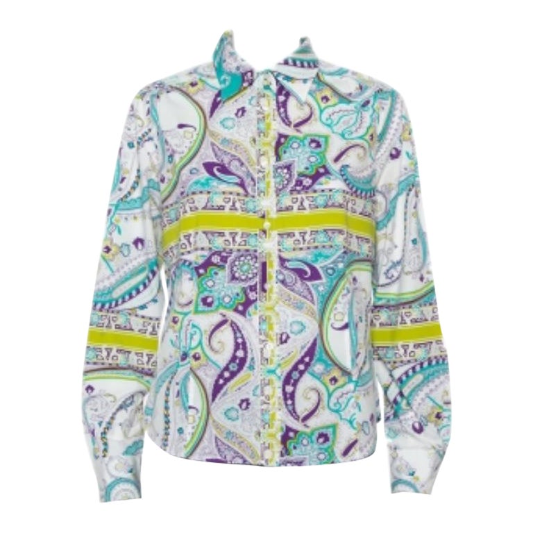 Etro Multicolore Paisley Prited Cotton Button Front Shirt L en vente