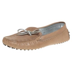 Tod's Beige Perforated Leather Bow Loafers Size 37