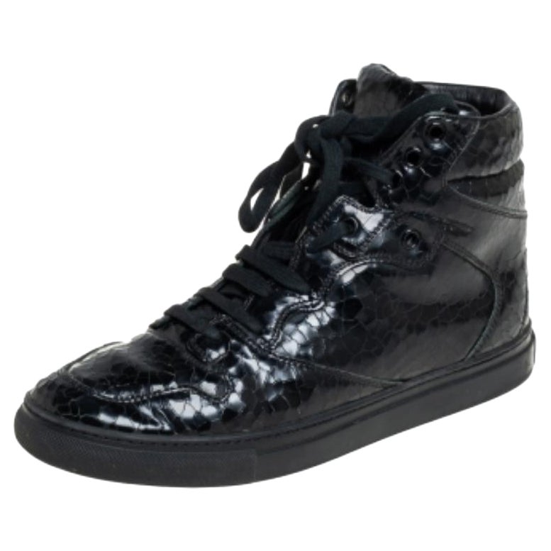 Balenciaga Black  Leather High Top Sneakers Size 39 For Sale