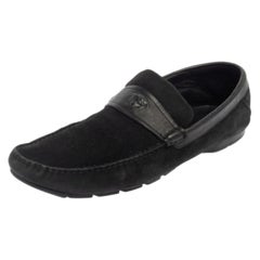 Versace Black Suede And Leather Slip On Loafers Size 44