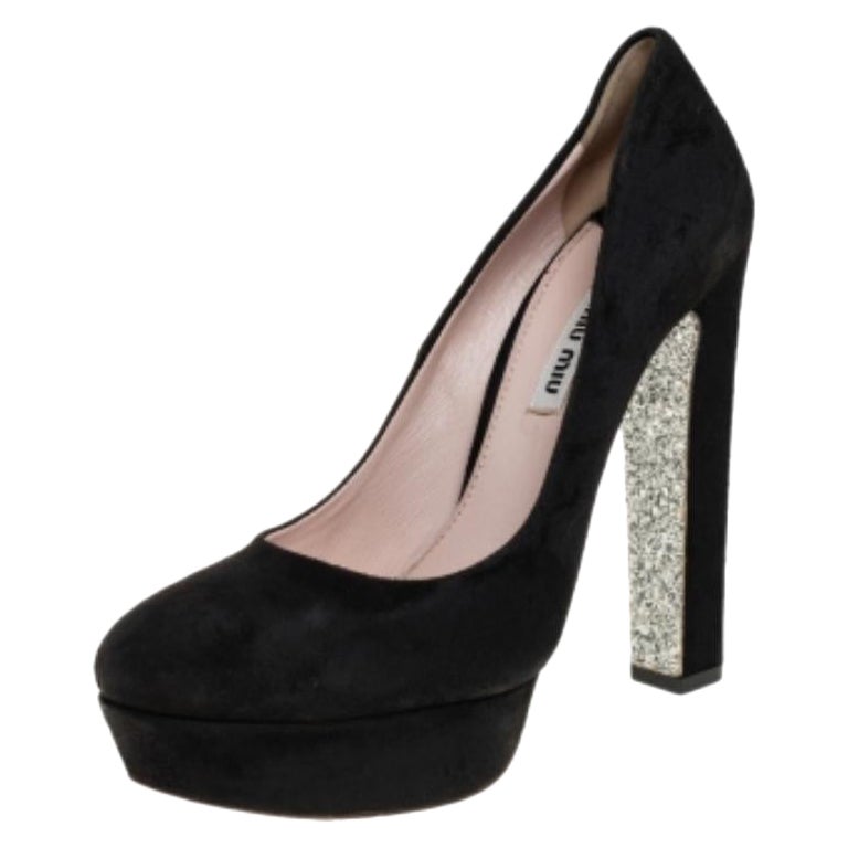 Miu Miu Black Suede Platform Pumps Size 38.5 For Sale