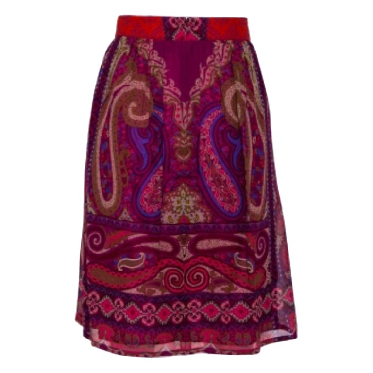 Etro Purple Paisley Printed Silk Mini Skirt M For Sale
