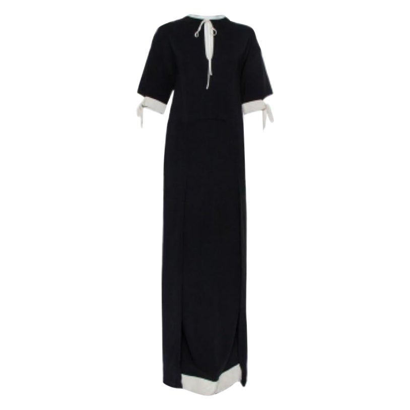 Fendi Black Crepe Contrast Trim Front Slit Detail Long Dress M For Sale