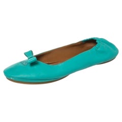 Fendi Turquoise Leather Bow Scrunch Ballet Flats Size 40