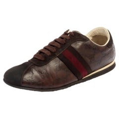 Gucci Brown Guccissima Leather And Suede Lace Up Sneakers Size 40