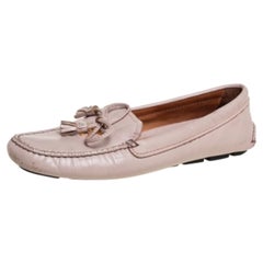 Prada Beige Leather Bow Slip On Loafers Size 38