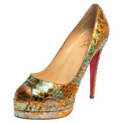 Christian Louboutin Multicolor  Python Leather Peep Toe Pumps Size 39