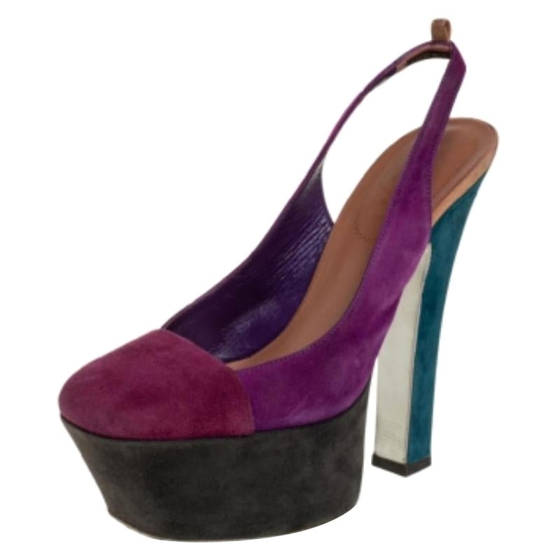 Saint Laurent Tri Color Suede Obsession Slingback Platform Sandals Size 36 For Sale