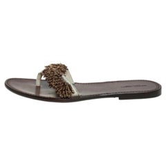 Bottega Veneta Cream Nubuck Leather Embellished Thong Flats Size 39.5