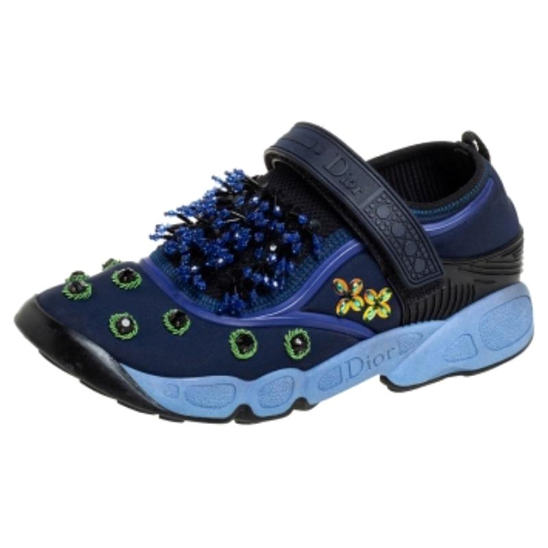 Dior Blue Nylon And Mesh Fusion Low Top Sneakers Size 36 For Sale