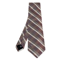 Valentino Brown Diagonal Striped Traditional Silk Tie