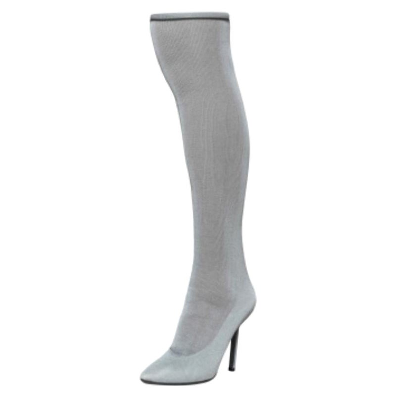 Vetements Grey Stretch Fabric Reflective Thigh High Socks Boots Size 38 For Sale