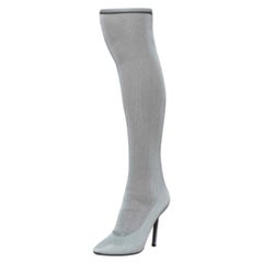 Vetements Grey Stretch Fabric Reflective Thigh High Socks Boots Size 38