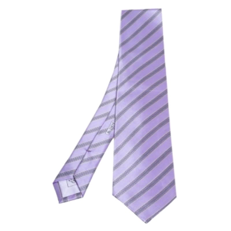 Brioni Purple Diagonal Stripe Print Silk Satin Tie For Sale