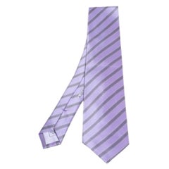 Brioni Purple Diagonal Stripe Print Silk Satin Tie