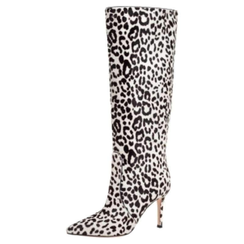 Gianvito Rossi Stivali al ginocchio in pelo di vitello bianco/marrone Taglia 36 in vendita
