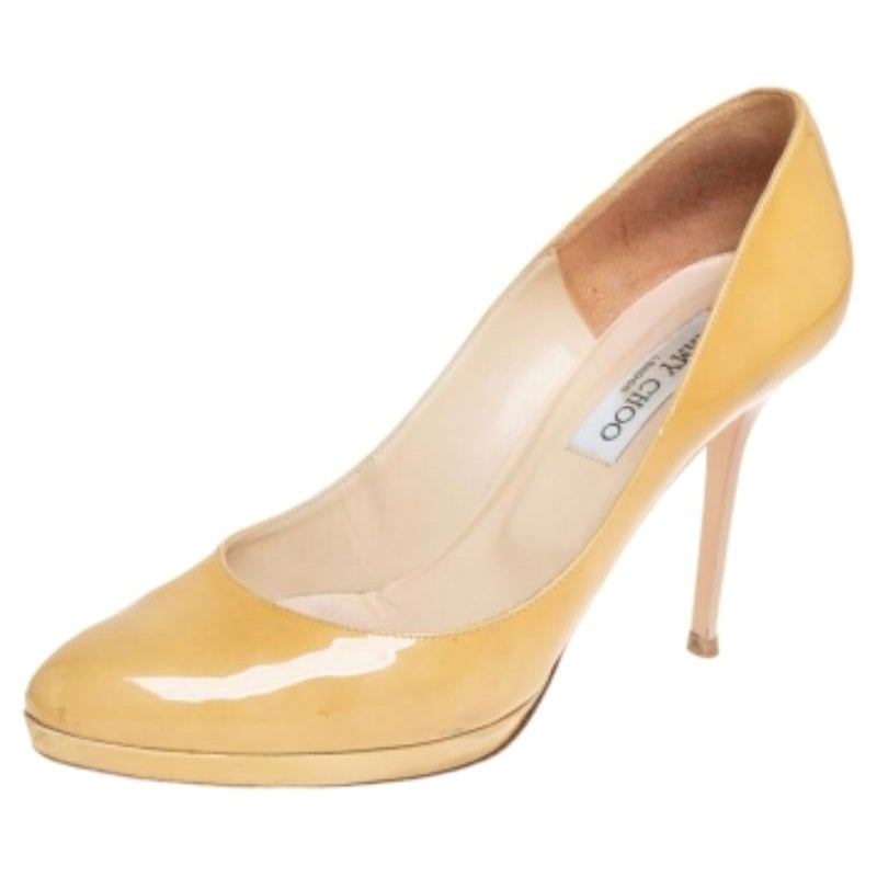 Jimmy Choo Yellow Patent Leather Cosmic Platform Pumps Size 39.5 For Sale