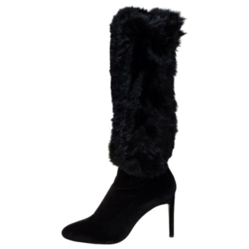 Giuseppe Zanotti Black Stretch Fabric And Fur Bimba Knee High Boots Size 40 For Sale