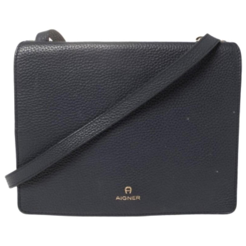 Aigner Navy Blue Leather Flap Crossbody Bag For Sale