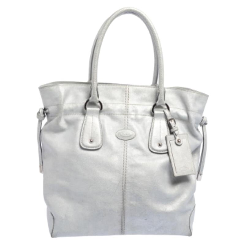 Tod's Silver Leather Restyling D Bag Media Tote