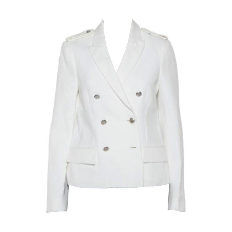 Joseph White Cotton & Ramie Double Breasted Yvette Blazer L in vendita