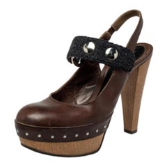 Marni Brown/Black Fabric And Leather Mary Jane Buckle Strap Pumps Size 40