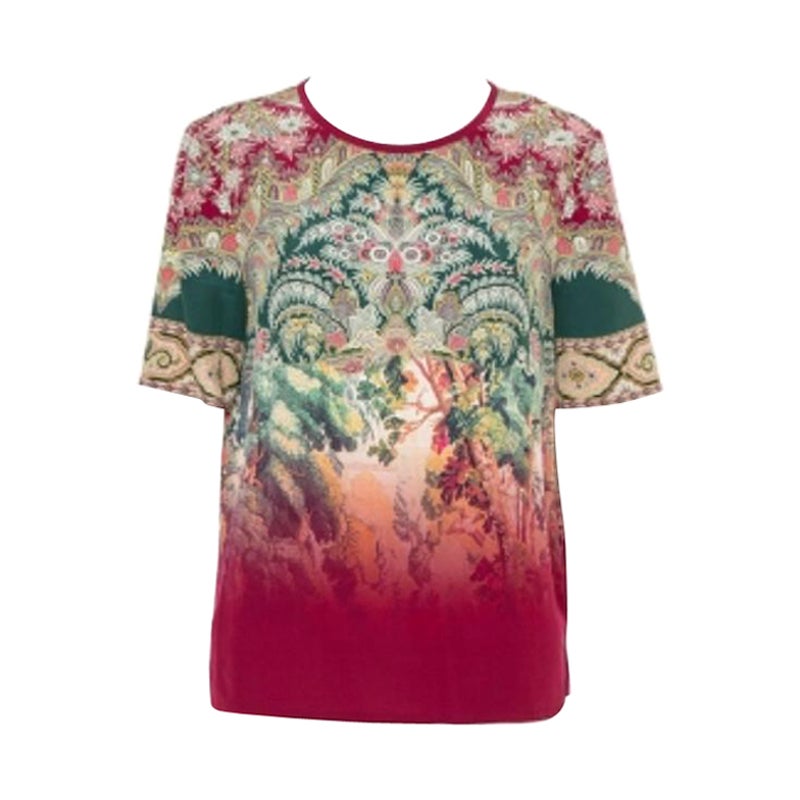 Etro Multicolor Paisley Printed Silk Ombre Effect Short Sleeve Top M For Sale