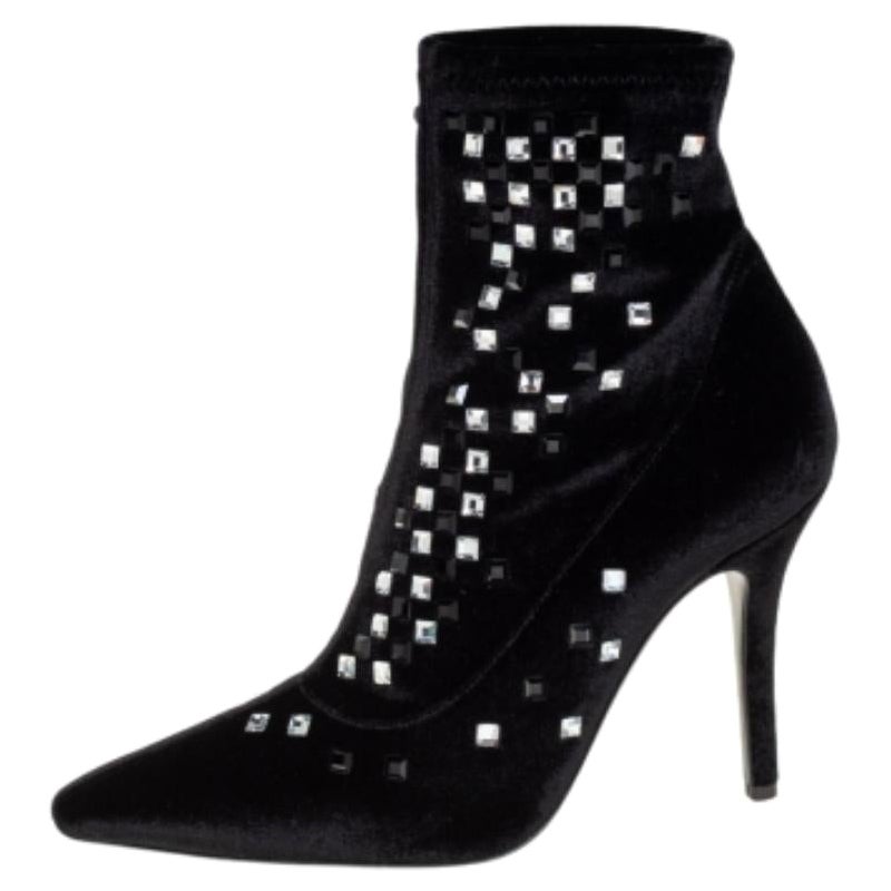 Giuseppe Zanotti Schwarze Stiefeletten aus Samt mit Kristallverzierung Größe 36 im Angebot