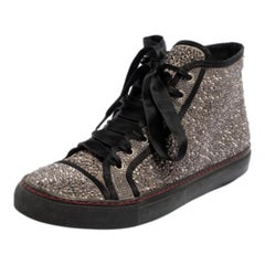 Valentino Grey/Black Embellished Satin High Top Sneakers Size 39.5