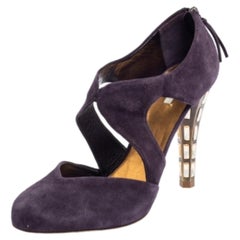 Miu Miu Purple Suede Cut Out Embellished Heel Round Toe Pumps Size 39.5