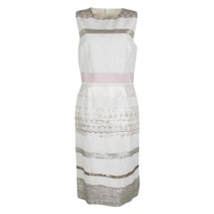 Giambattista Valli Off White Lurex Brocade Striped Cotton Sleeveless Dress M