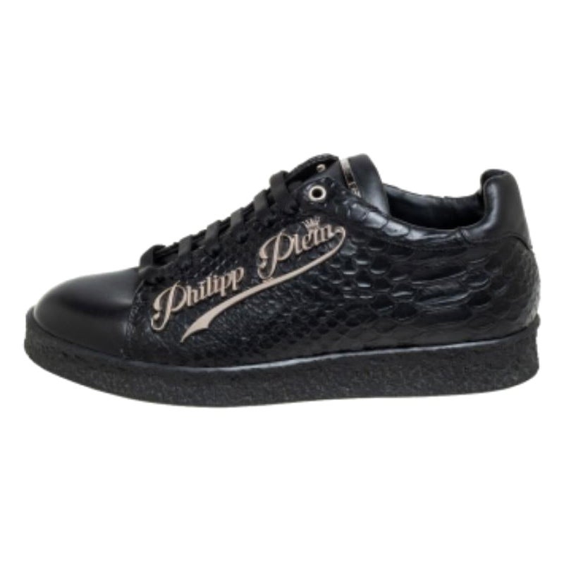 Philipp Plein Black Python Embossed Leather Low Top Sneakers Size 39 For Sale