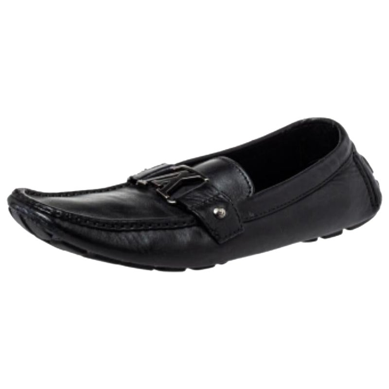 Louis Vuitton Black Leather Monte Carlo Slip on Loafer Size 44 For Sale