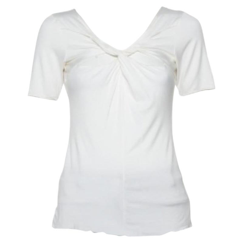 Armani Collezioni White Knit Draped Neck Detail Top M For Sale