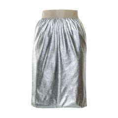 Dolce & Gabbana Metallic Silver Faux Leather Pencil Skirt XS