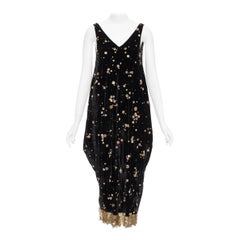 SABYASACHI black velvet gold floral applique sequins drape V neck dress S
