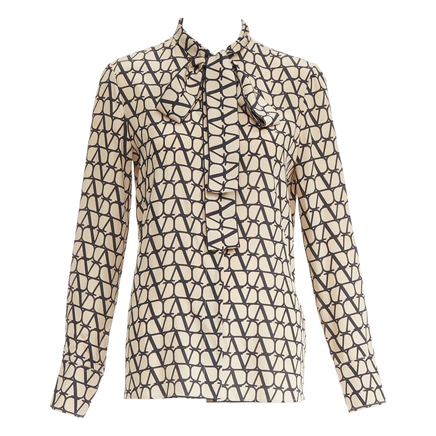 VALENTINO Iconographe Toile crepe de chine silk print tie blouse IT38 XS For Sale