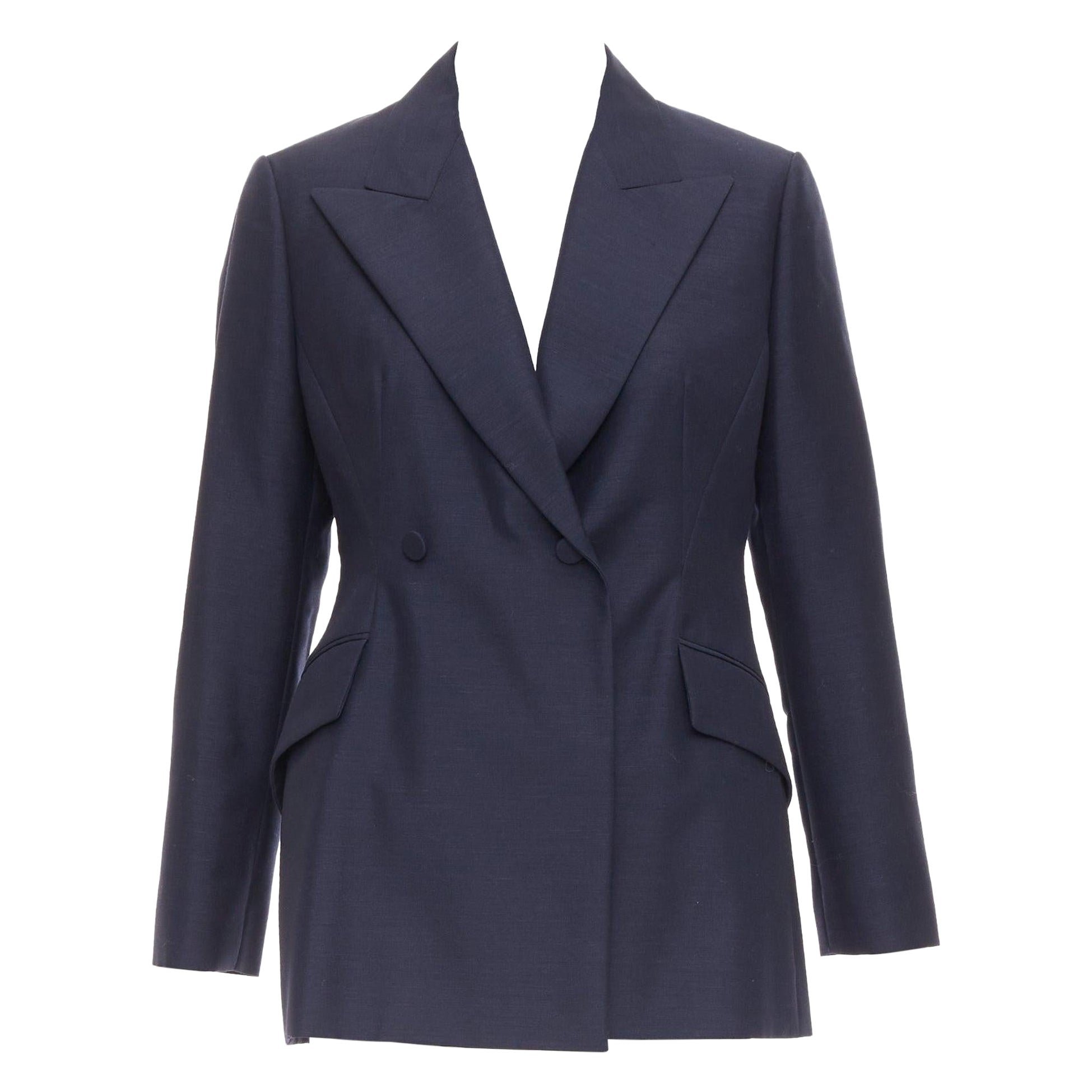 CHRISTIAN DIOR Bar navy mohair wool double breasted silk lined blazer FR42 XL For Sale