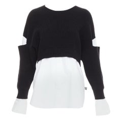 T ALEXANDER WANG black white cotton blend hybrid cropped sweater shirt top XS