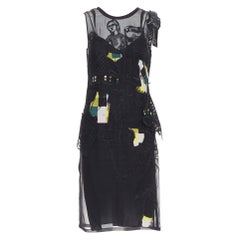 EMILIO PUCCI black sheer people embroidered colorful inserts sheer dress IT40 S