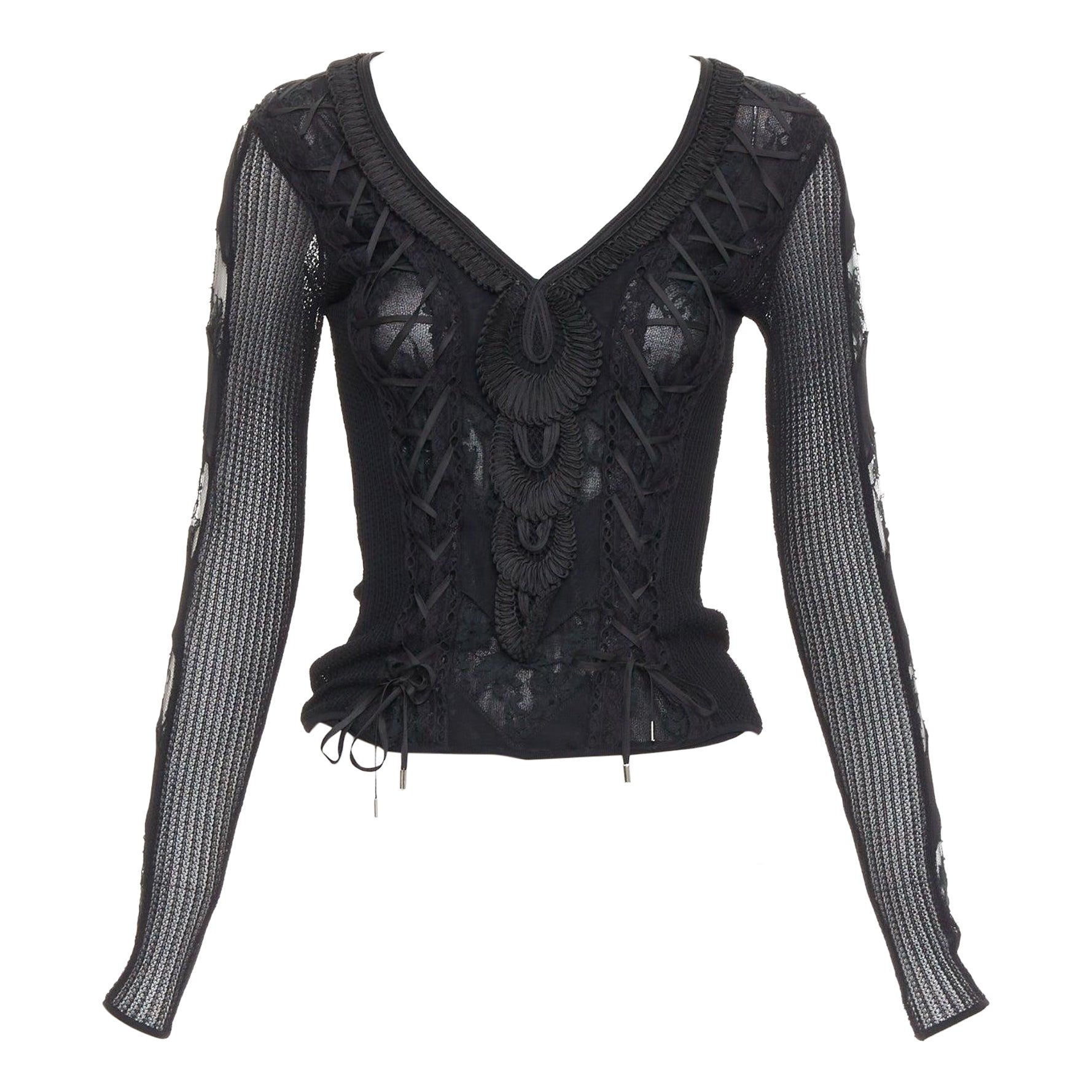 CHRISTIAN DIOR Vintage John Galliano corsé cinta encaje celosía top transparente FR38 M
