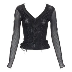 CHRISTIAN DIOR Vintage John Galliano corset ribbon lace lattice sheer top FR38 M