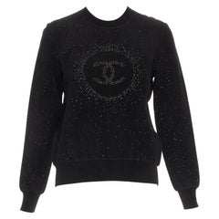CHANEL black cupro blend CC starburst logo lurex long sleeve sweater FR36 S