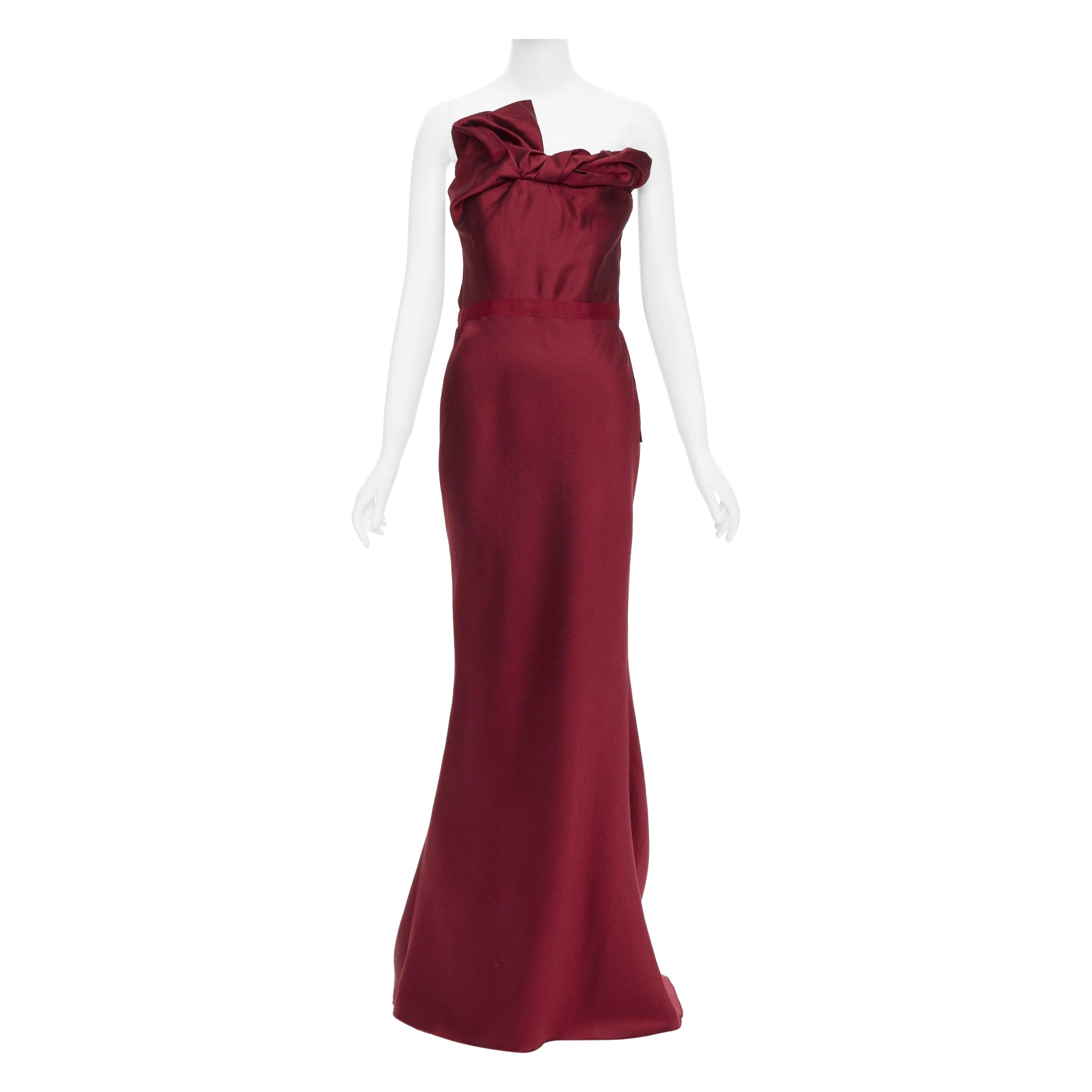 LANVIN 2013 wine red wool silk bias cut draped bust strapless gown FR38 M For Sale