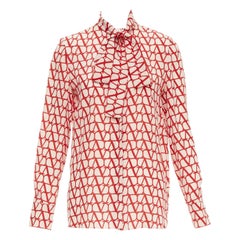 VALENTINO Iconographe Toile crepe de chine silk print tie blouse IT38 XS