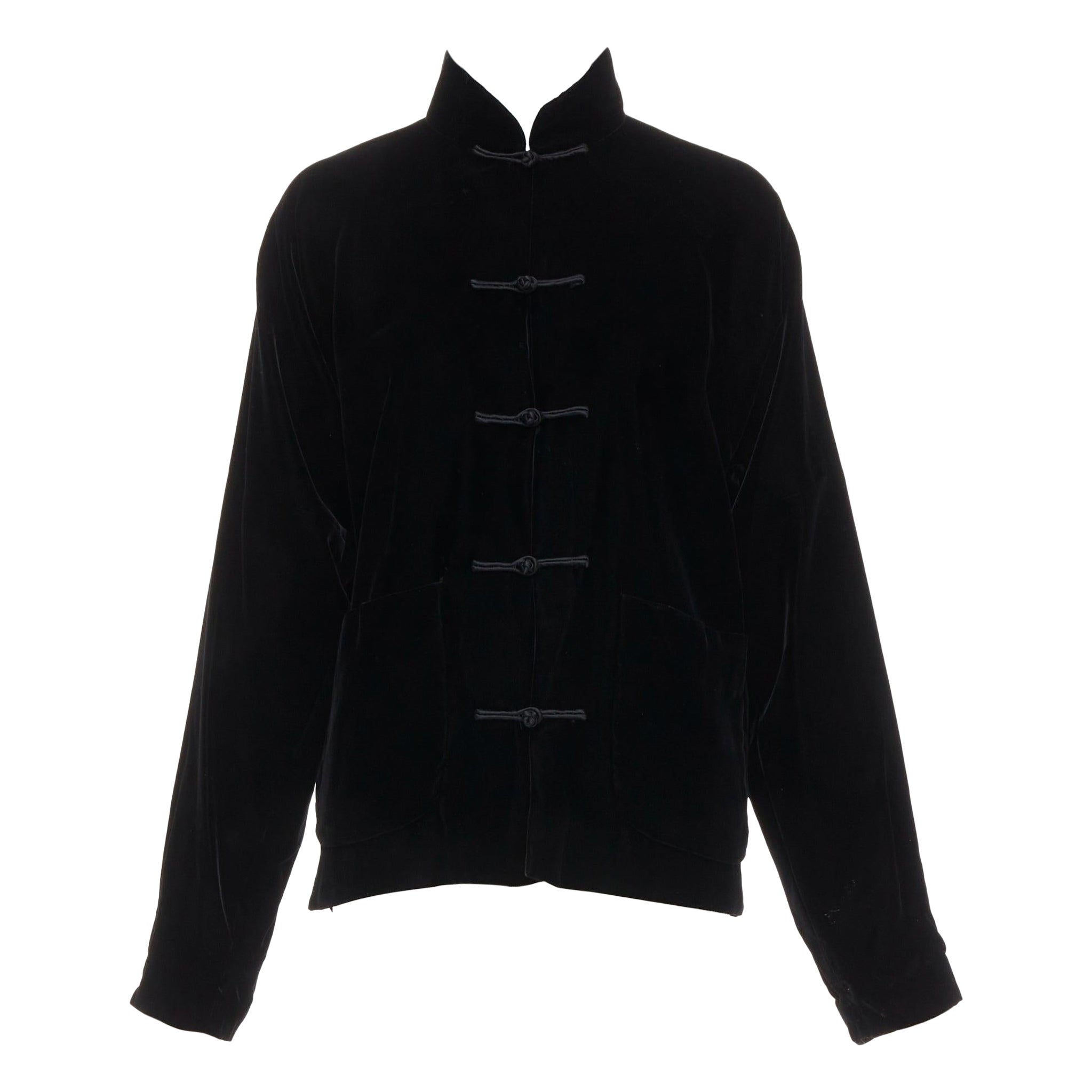 SHANGHAI TANG black velvet chinoiserie knot buttons qipao jacket S For Sale