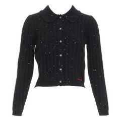 SHUSHU TONG black sequins wool cotton blend logo crop cardigan UK6 XS